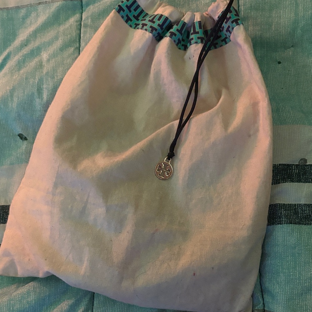 Tory Burch Cream Tote with Teal Trim